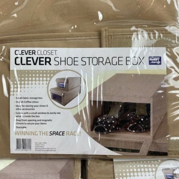 5x Clever Closet Stackable Coffee Colour Small Fabric Shoe Storage Box - Picture 2 of 10